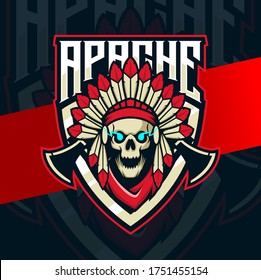 skull apache indian mascot esport logo design