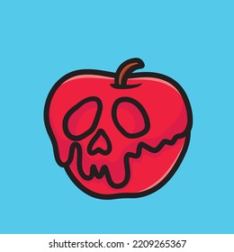 Skull Aple Halloween Cartoon Mascot Vector Design Flat Cute Smile Expression