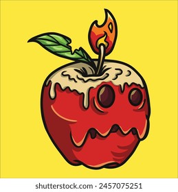 Skull of apple is the illustration of apple fruit. It becomes candle to decorate on halloween day.