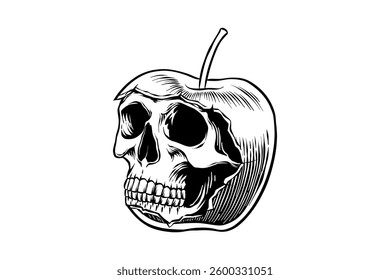 skull apple line art in sketch style