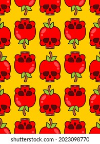 Skull apple pattern seamless. skeleton Deadly scary fruit background. vector texture