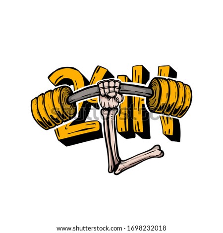skull arm lifting weights in gold color