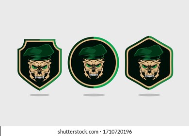 Skull army Badge with green color vector illustration