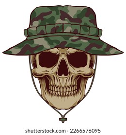Skull with army cap hat