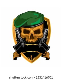 skull army with green cap in vector
