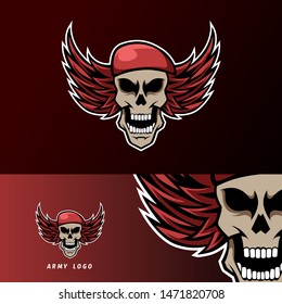 skull army hat wings mascot sport esport logo template for team, gamer, streamer