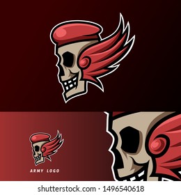 Skull army hat wings mascot sport gaming esport logo template for streamer squad team club