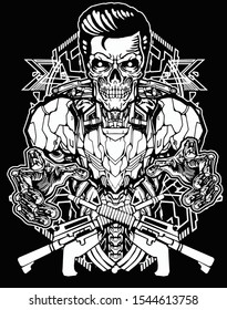 skull army head robot black white