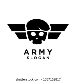 skull army helmet black logo icon designs vector illustration template