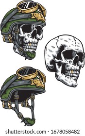 Skull Army Helmet Set Vector