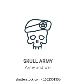 Skull army outline vector icon. Thin line black skull army icon, flat vector simple element illustration from editable army and war concept isolated on white background