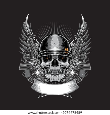 skull army with rifle for tshirt design