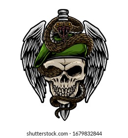 Schädelarmee mit Schlangen-Vektorillustration