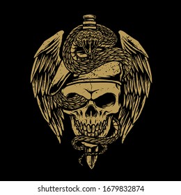 skull army with snake vector illustration