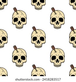 SKULL WITH ARROW ICON SEAMLESS PATTERN COLOR WHITE BACKGROUND