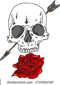 Skull Arrow And Rose Tatoo Desing