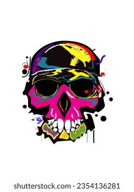 Skull art , colorful graffiti style vector illustration, pink color