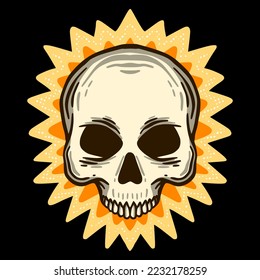 Skull art Illustration hand drawn colorful vector for tshirt, sticker, poster etc