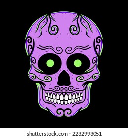 Skull art illustration hand drawn colorful vector for tshirt, sticker, poster etc