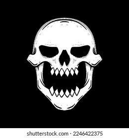 Skull art Illustration hand drawn black and white vector for tattoo, sticker, poster etc