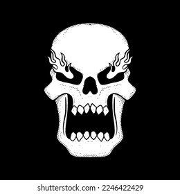 Skull art Illustration hand drawn black and white vector for tattoo, sticker, poster etc