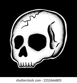 Skull art Illustration hand drawn black and white vector for tattoo, sticker, logo etc