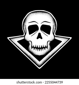 Skull art Illustration hand drawn black and white vector for tattoo, sticker, logo etc