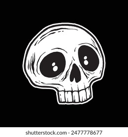 skull art illustration hand drawn black and white