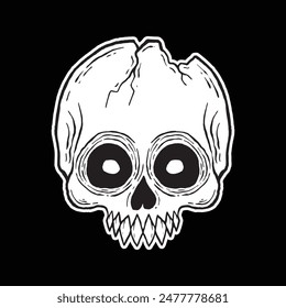 skull art illustration hand drawn black and white