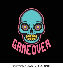 skull art with phrase game over for tshirt design poster etc