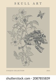 Skull art poster design in ventilation style