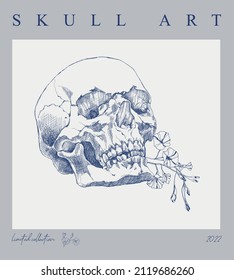 Skull art poster in vintage style