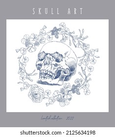 Skull art poster in vintage style