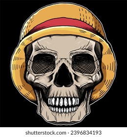 skull art with straw hat