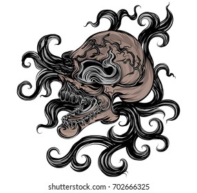 Skull art vector hand drawing on a white background