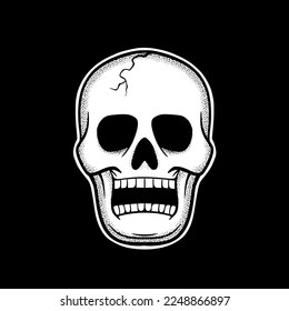 Skull art vintage Illustration hand drawn black and white vector for tattoo, sticker, logo etc