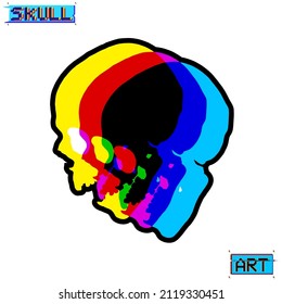 Skull Art.Vector skull in CMYK color mode offset channels in the style of misprints and vintage paper misprints.