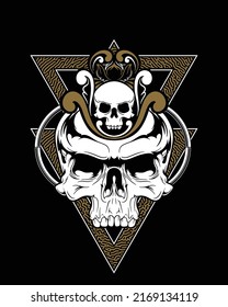 Skull artwork illustration and t shirt design Premium Vector