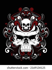 Skull artwork illustration and t shirt design Premium Vector