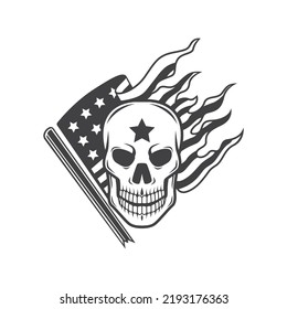 a skull with an asterisk on the forehead and on the back there is a usa flag vector illustration