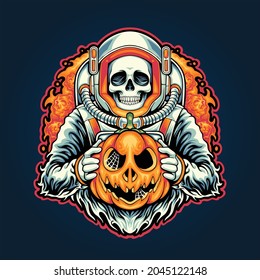 skull astronaut and halloween on space