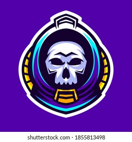 Skull in astronaut helmet vector illustration. Skull in astronaut helmet mascot logo.