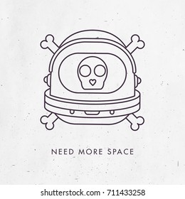 Skull in astronaut helmet vintage badge. Bohemian, hipster, minimal T-shirt, tattoo design. 