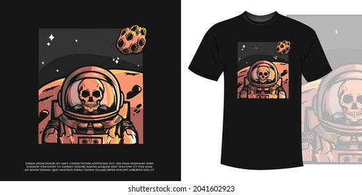 Skull Astronaut Illustration for Tshirt