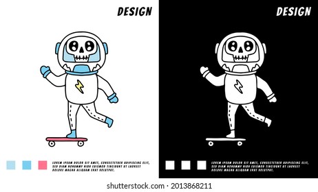 skull astronaut playing skateboard. illustration for t shirt, poster, logo, sticker, or apparel merchandise.