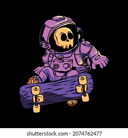 skull astronaut skater illustration for t-shirt design printing.