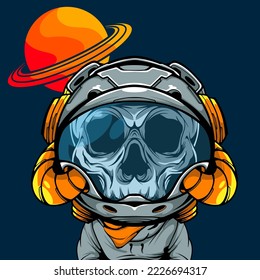 SKULL ASTRONAUT IN THE SPACE ILLUSTRATION