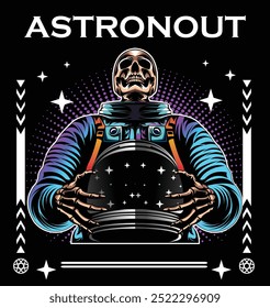 Skull in Astronaut Suit, Futuristic and Mysterious Space Illustration Design