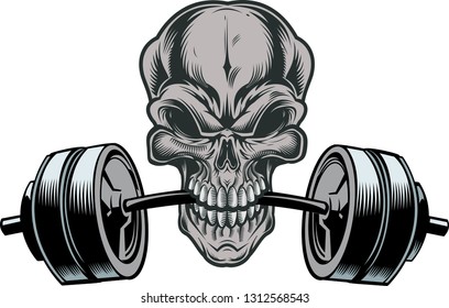 skull with athletic dumbbells
