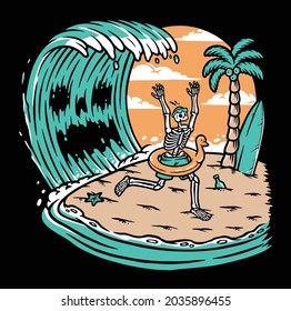 Skull attacked by giant waves